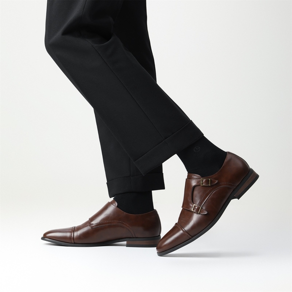 Men's Modern Monk Strap Shoes - BROWN - 6